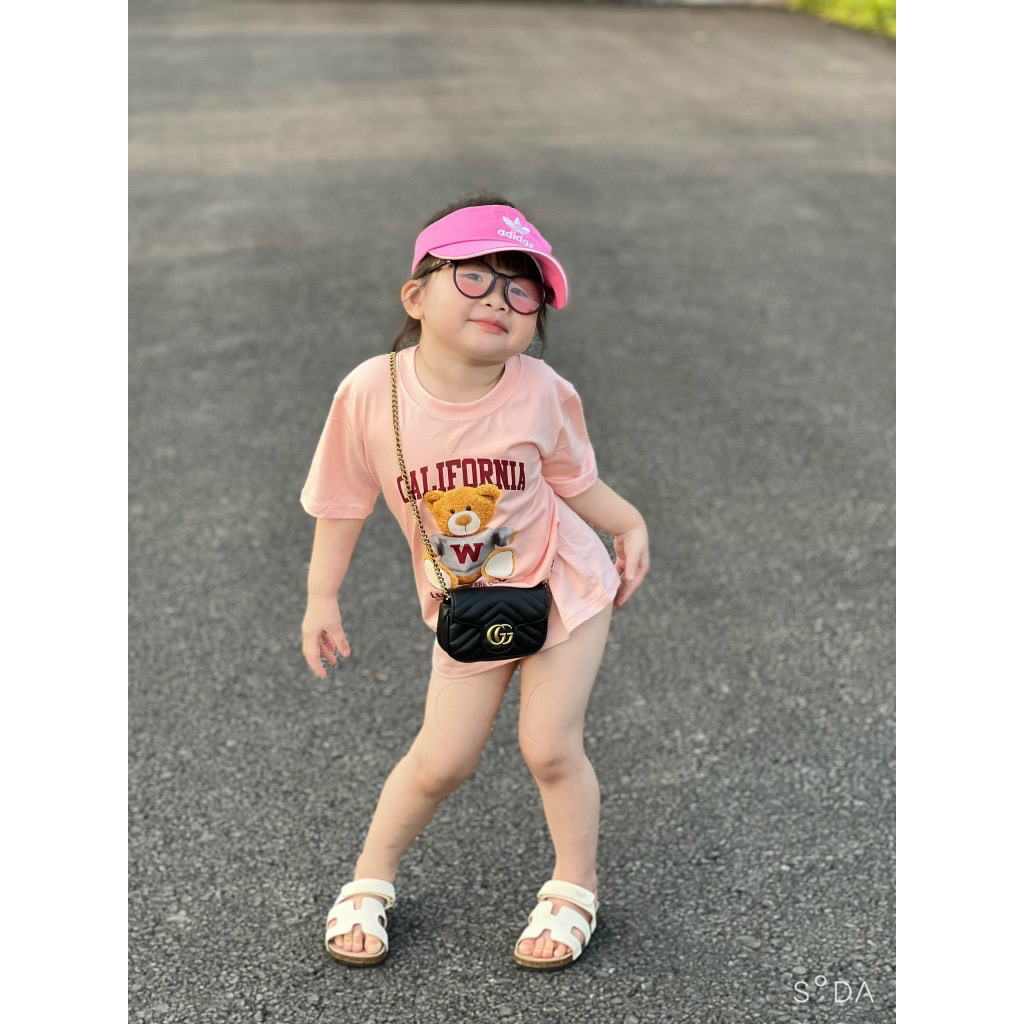Áo thun cho bé hình gấu Cali W, Áo thun gia đình mẹ và bé,unisex,TP KIDS,[M486]
