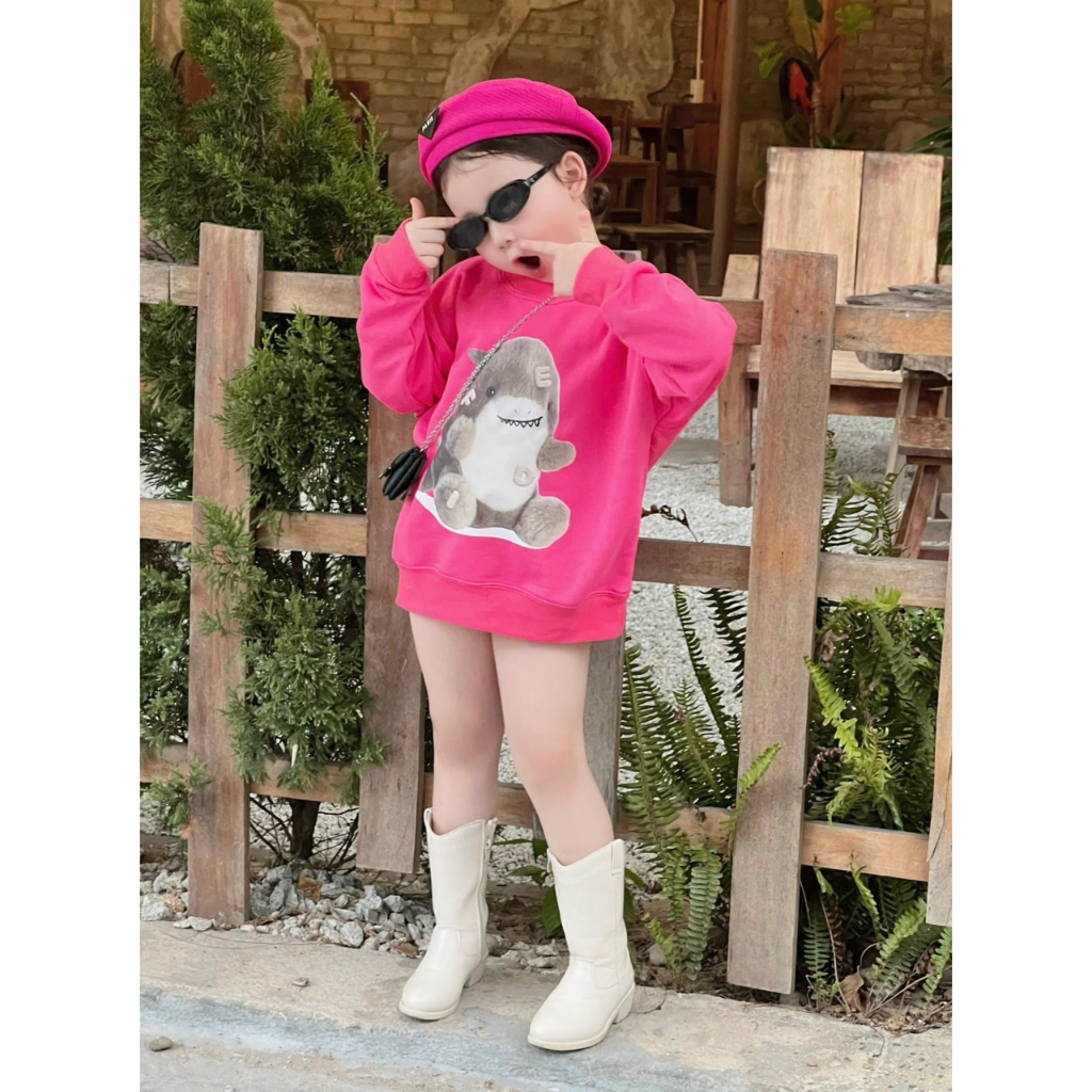 Áo nỉ cổ tròn cho bé hình baby shark, áo nỉ sweater cho bé,TP KIDS,