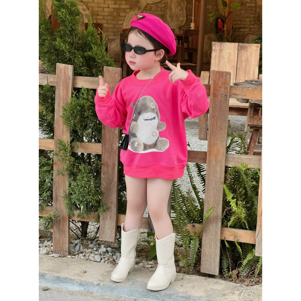 Áo nỉ cổ tròn cho bé hình baby shark, áo nỉ sweater cho bé,TP KIDS,