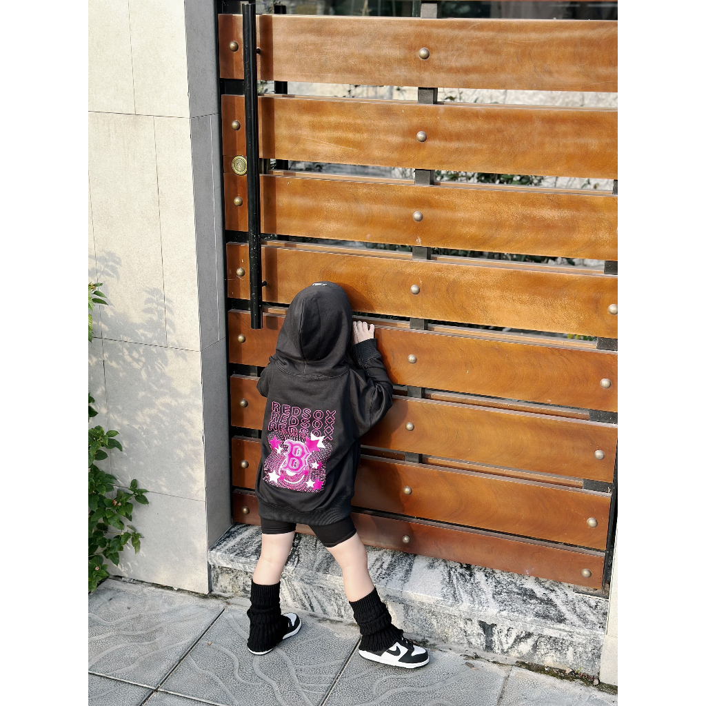 Áo nỉ hoodie cho bé hình mllb redsox pink, áo nỉ mũ có túi trẻ em,TP KIDS,