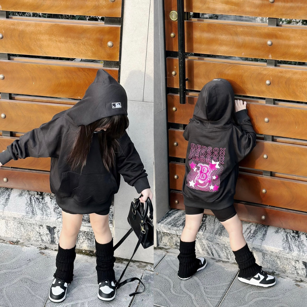 Áo nỉ hoodie cho bé hình mllb redsox pink, áo nỉ mũ có túi trẻ em,TP KIDS,