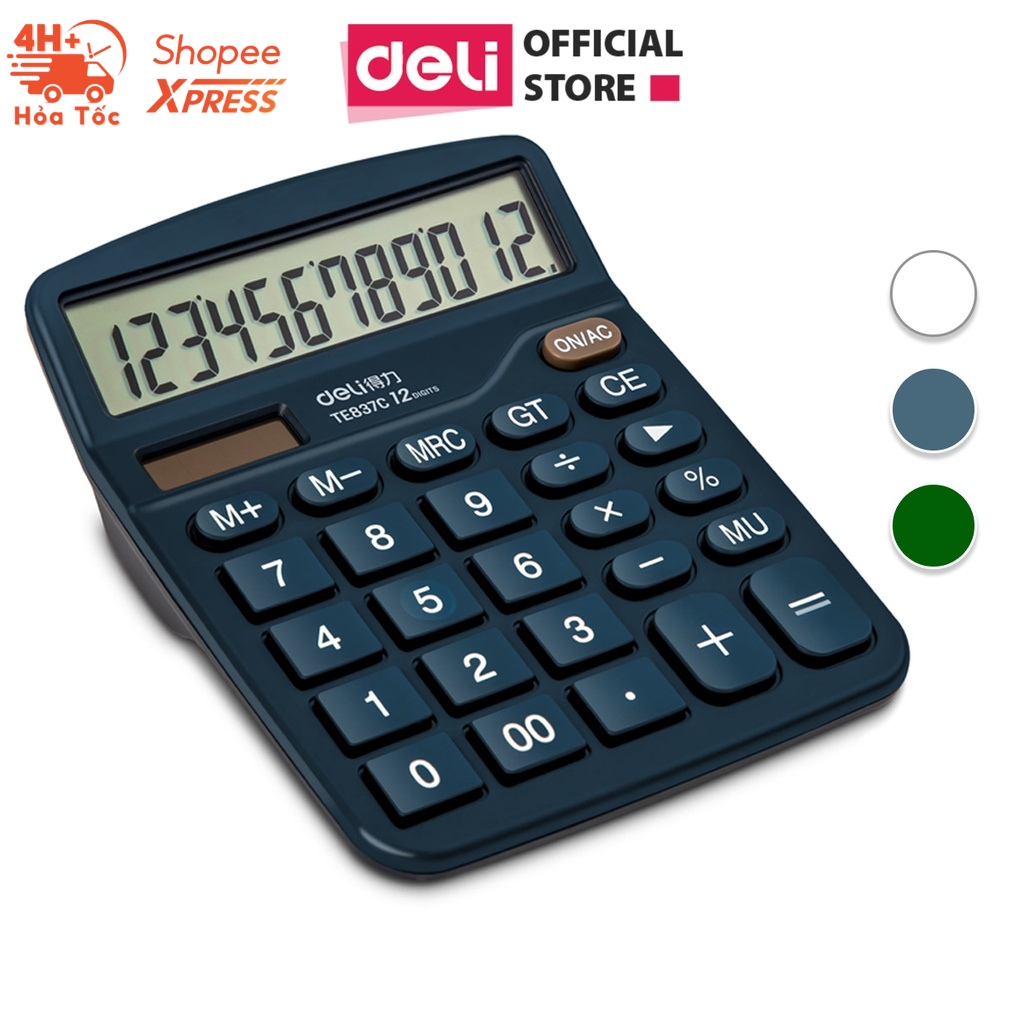 Máy Tính Cầm Tay Để Bàn 12 Số Deli Chất Lượng Cao - Màn Hình LCD - Dùng Cho Kế Toán, Văn Phòng - Bảo Hành 3 Năm - E837