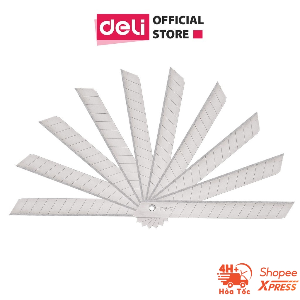 Lưỡi Dao Rọc Giấy Deli Thép SK5 Sắc Bén, Siêu Bền, Cỡ Nhỏ Loại 13 Lưỡi - 10 Chiếc/hộp