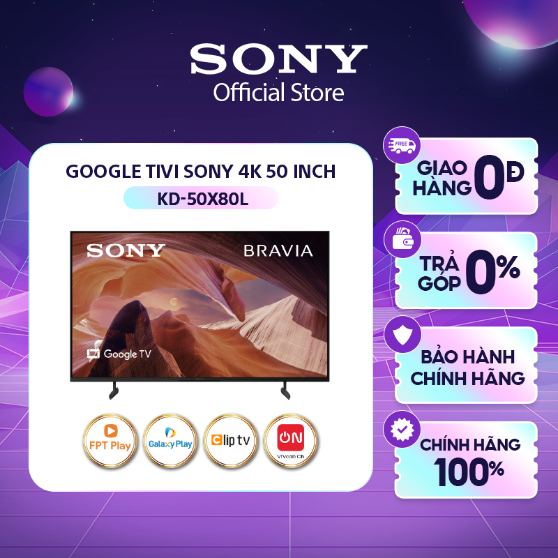 Google Tivi Sony 4K 50 Inch KD-50X80L (Mới 2023) - Miễn Phí Lắp Đặt