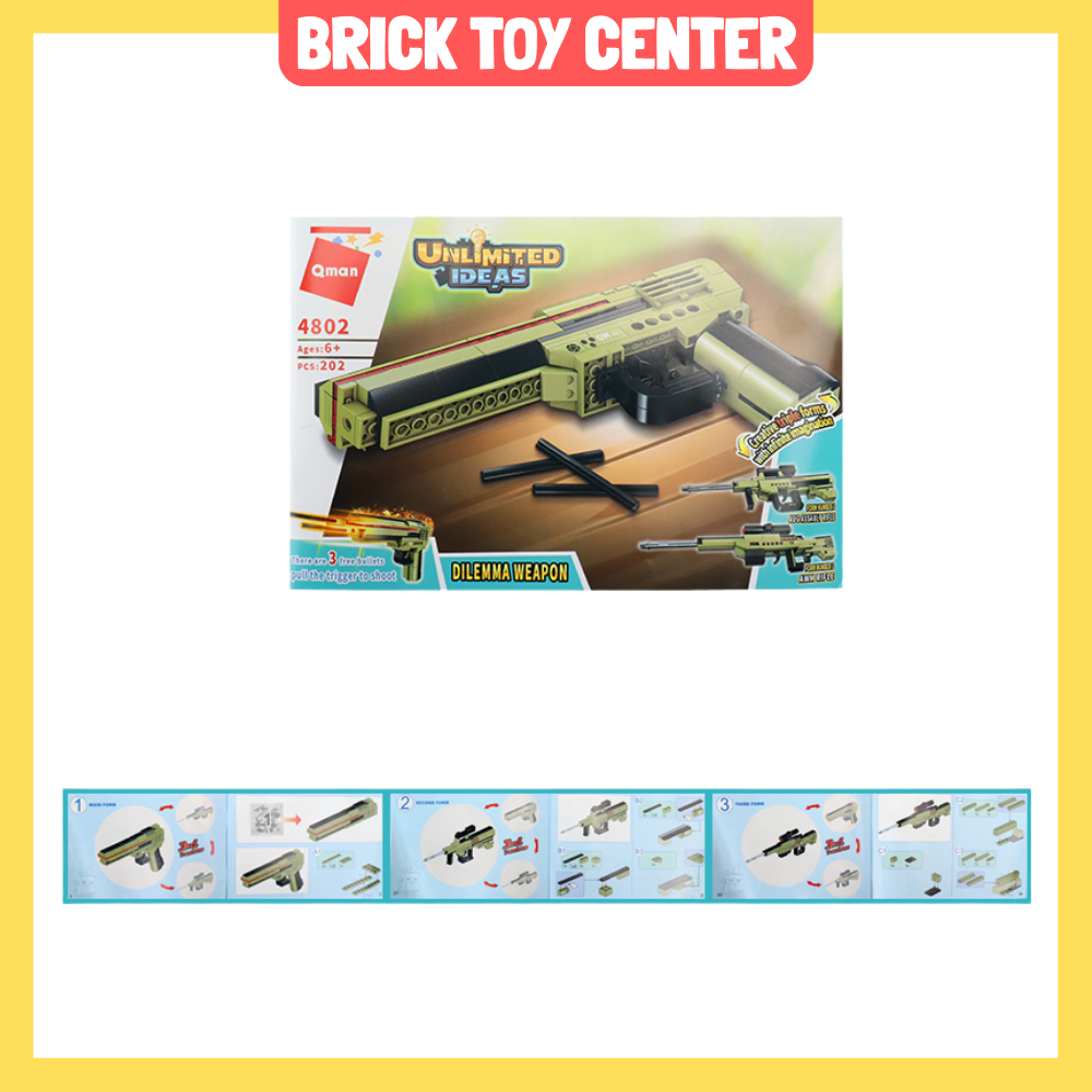 Súng đồ chơi lắp ráp Qman xếp được 3 mô hình súng 200+ chi tiết