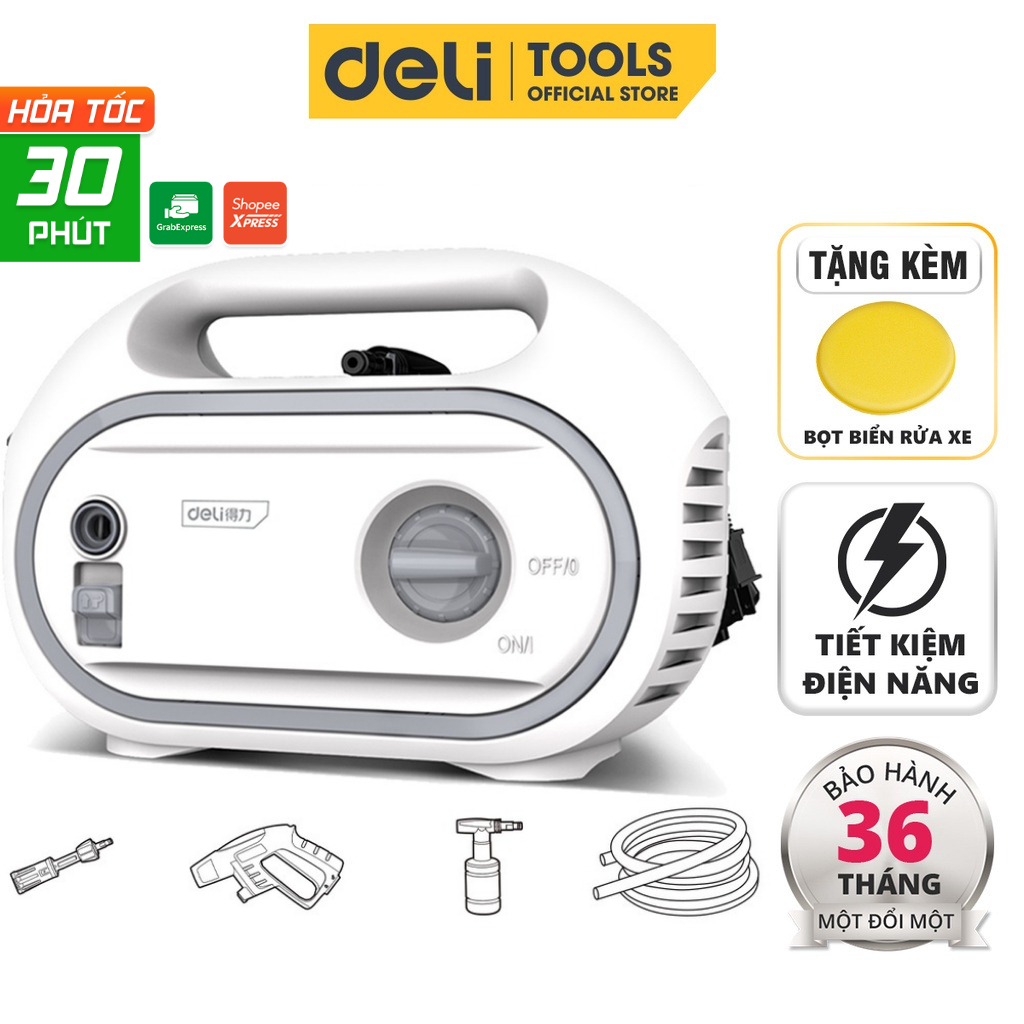 Máy Xịt Rửa Xe Mini Deli Cao Áp, Cầm Tay Tiện Lợi, Nhỏ Gọn - BH 36 Tháng - Tiết Kiệm Điện Năng, Phun Xịt Rửa Đa Năng