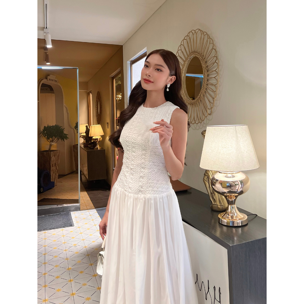 Đầm Xòe Dự Tiệc Form Dài Phối Ren Sang Trọng  BBSTORE'S -D2217