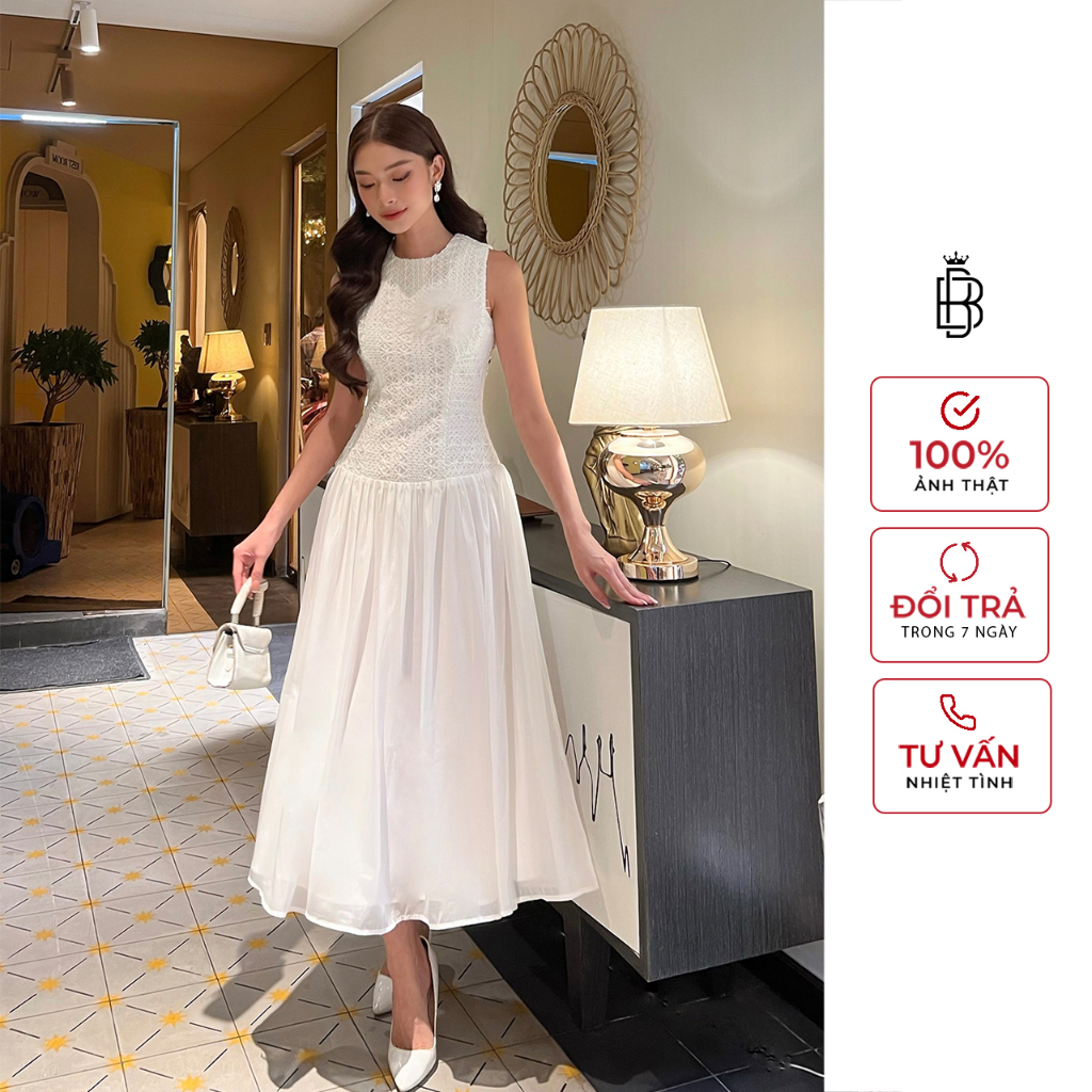 Đầm Xòe Dự Tiệc Form Dài Phối Ren Sang Trọng (không kèm tag hoa) BBSTORE'S -D2217