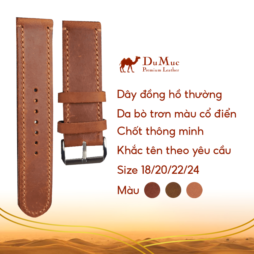Dây da đồng hồ DU MỤC Leather Da bò Vintage khâu tay thủ công from VietNam