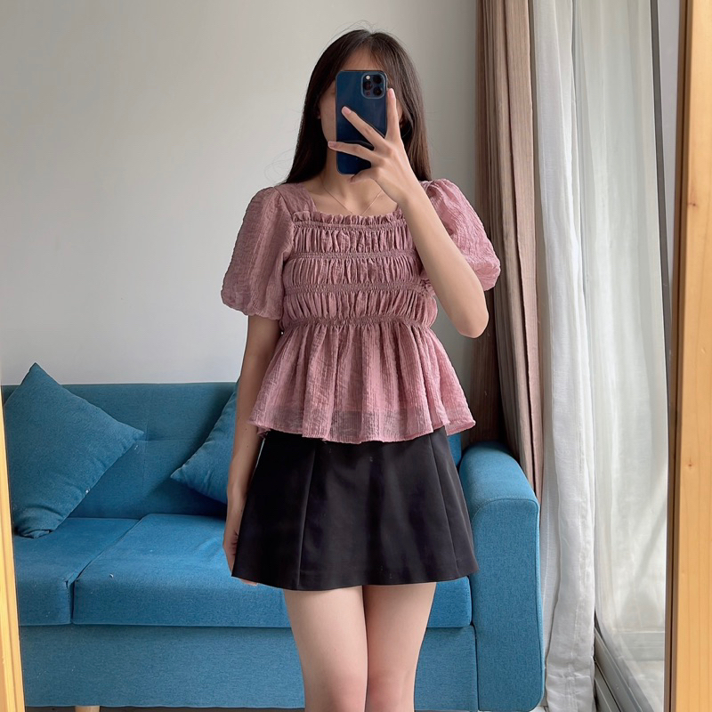 Áo cổ vuông tay bồng lưng chun Mai Anh_Clothing