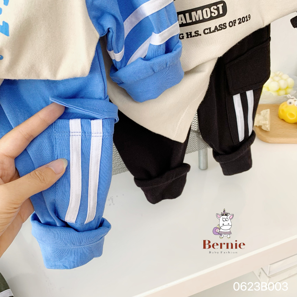 Bộ thu đông bé trai COLLAGE phối sọc cho bé từ 9-23kg Bernie - Bộ dài tay bé trai cotton mềm mát - 0623B003