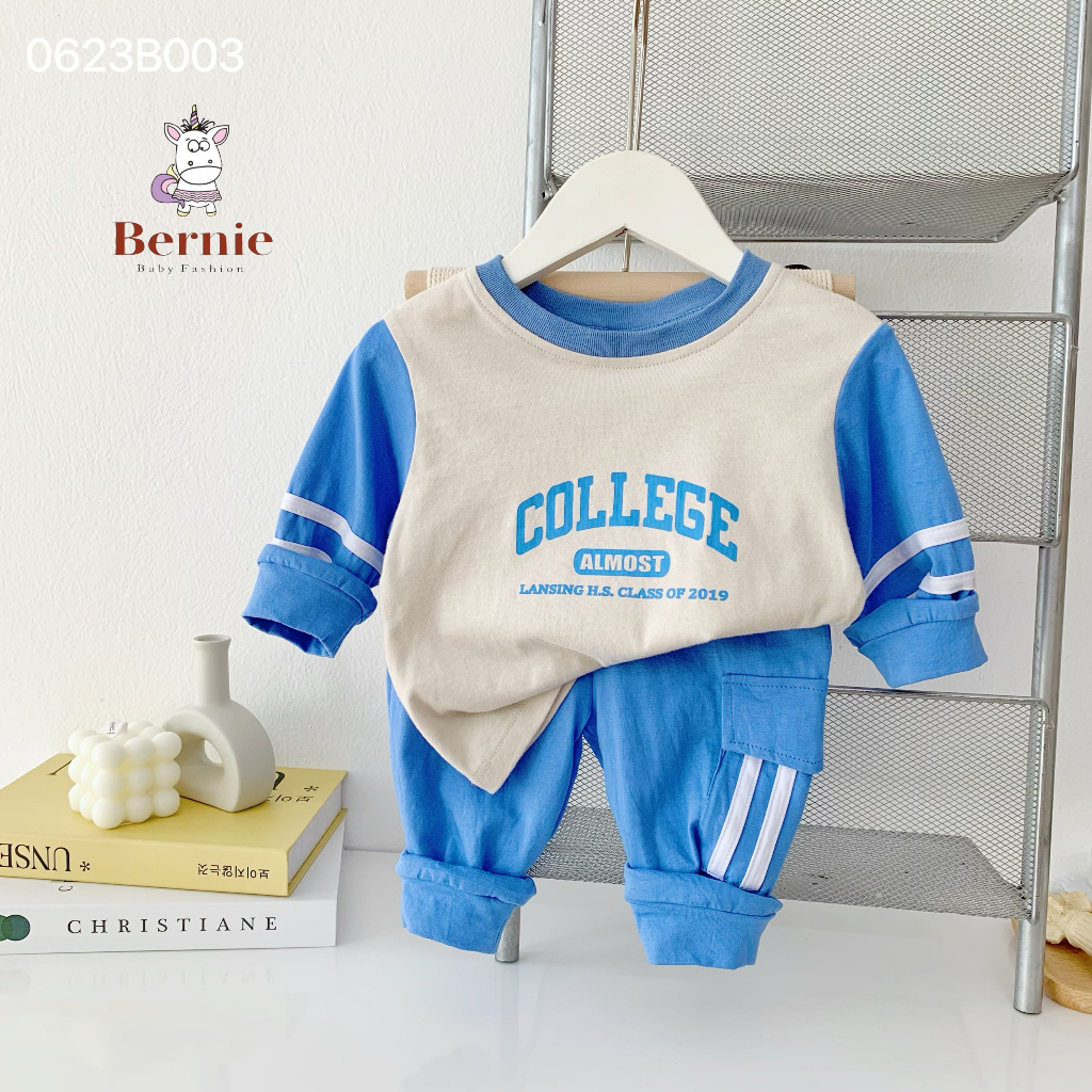 Bộ thu đông bé trai COLLAGE phối sọc cho bé từ 9-23kg Bernie - Bộ dài tay bé trai cotton mềm mát - 0623B003