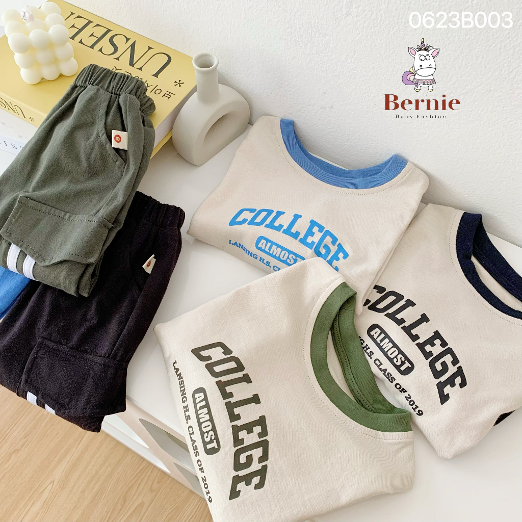 Bộ thu đông bé trai COLLAGE phối sọc cho bé từ 9-23kg Bernie - Bộ dài tay bé trai cotton mềm mát - 0623B003
