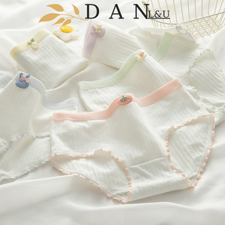 Quần Lót Cotton Nữ Phối Viền Bèo Nhún Đính Nơ Sticker Dễ Thương DAN L&U 268