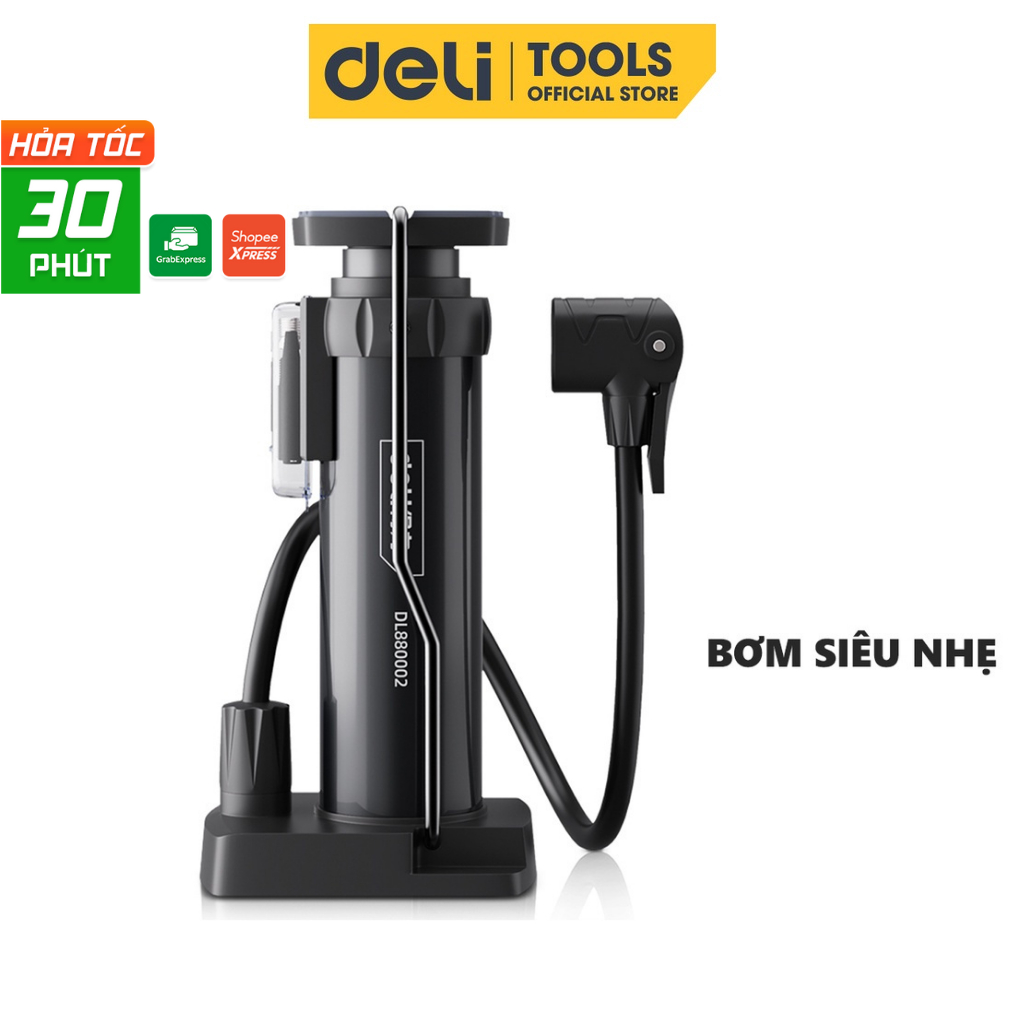 Bơm Xe Đạp Deli Đạp Chân Chính Hãng - Siêu Nhẹ, Dễ Dàng Di Chuyển - Áp Suất Cao - DL880002