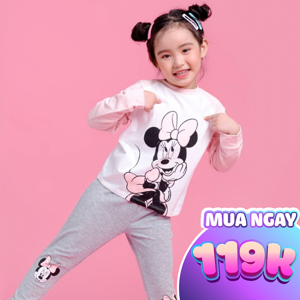 [Made in Vietnam] Bộ dài tay bé gái BIGFOX - MISS MEOW size đại, bộ thu đông cho bé chất cotton in Chuột MICKY 2-11 tuổi