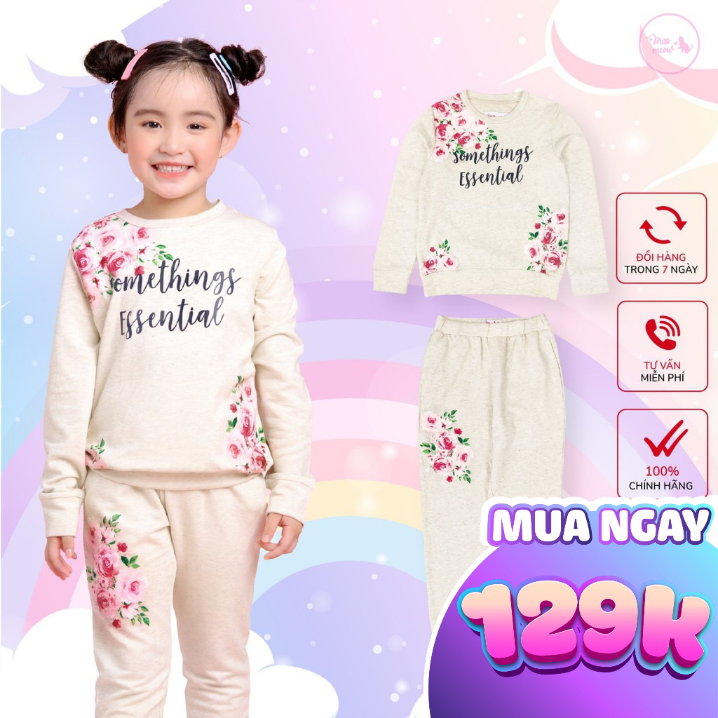 Bộ bé gái BIGFOX - MISS MEOW thu đông size đại, bộ dài tay cho bé in hoa hồng somethings 7-15 tuổi