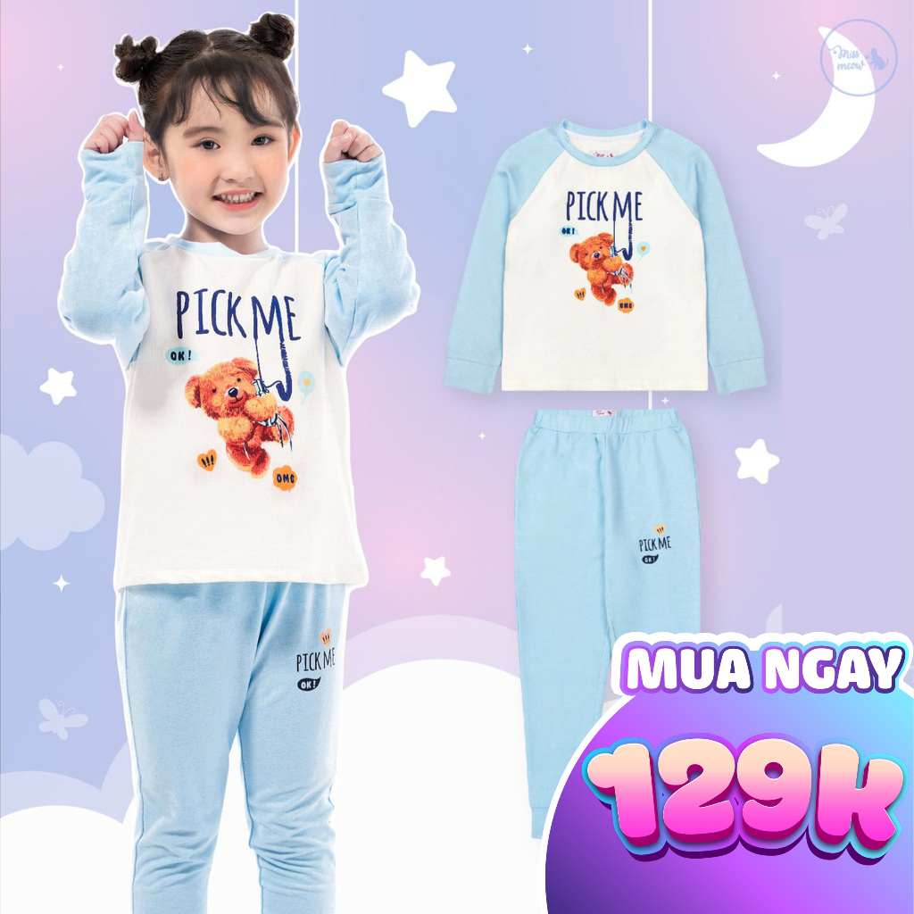 Bộ dài tay bé gái BIGFOX - MISS MEOW size đại, bộ thu đông cho bé chất cotton in Pick Me 2-11 tuổi