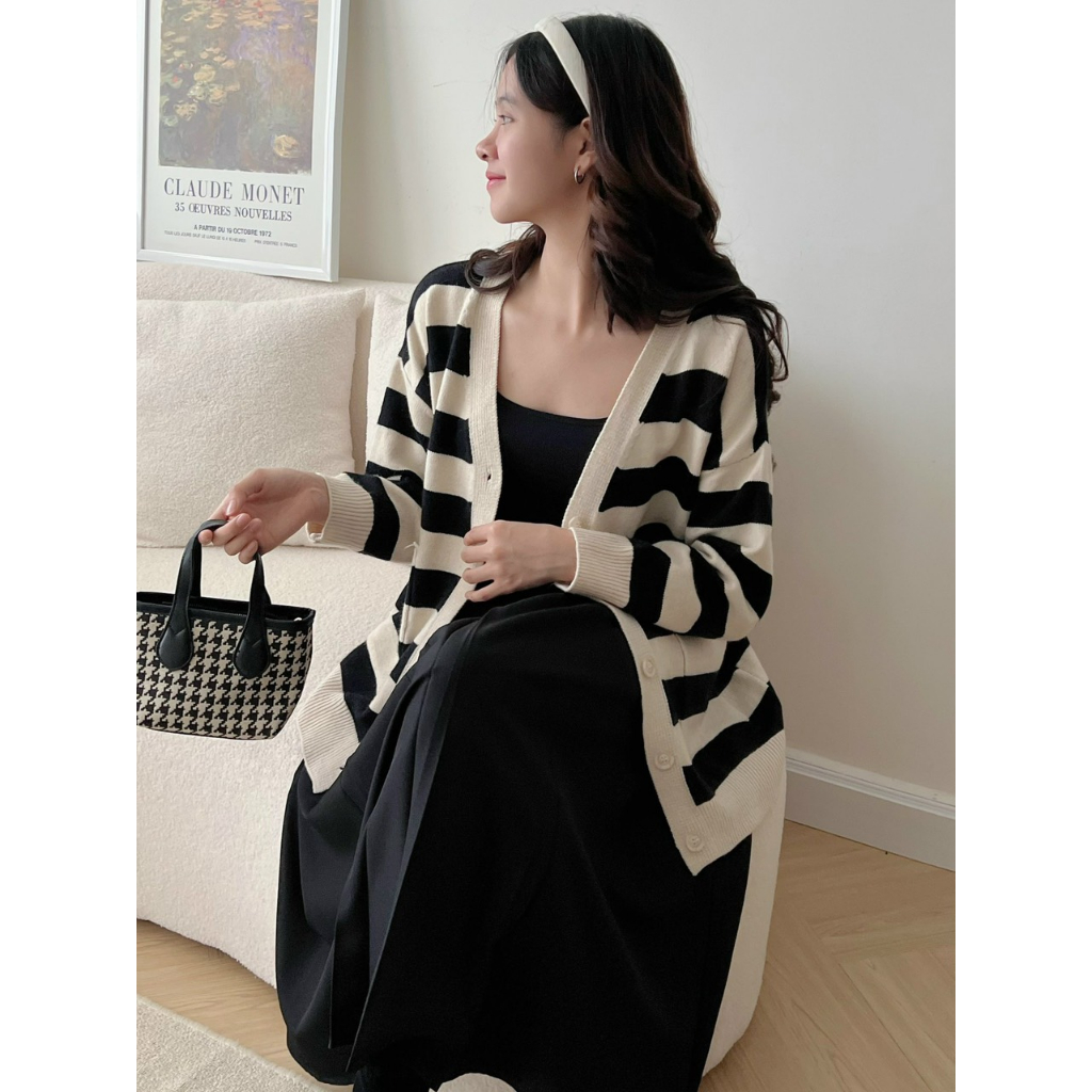 Áo Khoác Cardigan Kẻ Siêu Dễ Mặc, Phong Cách Hàn Quốc, Hàng Quảng Châu, Loại 1