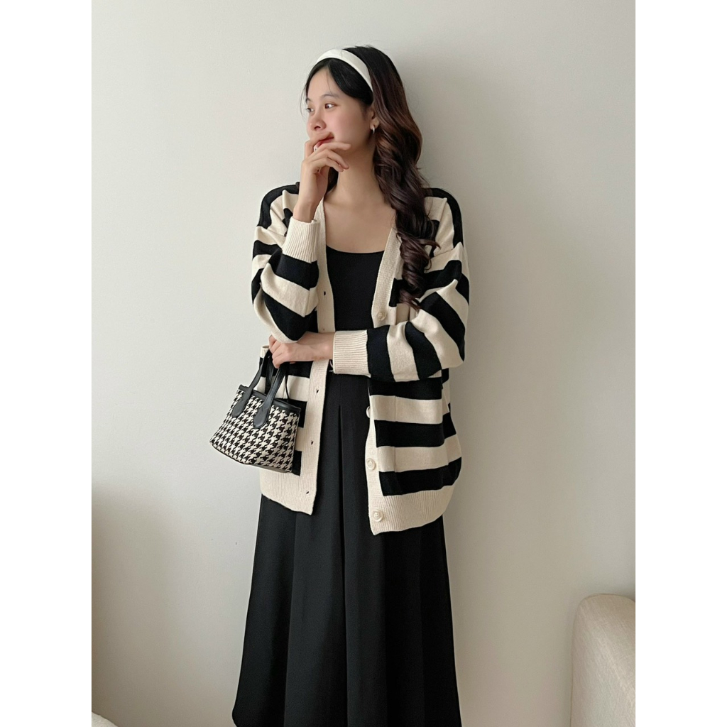 Áo Khoác Cardigan Kẻ Siêu Dễ Mặc, Phong Cách Hàn Quốc, Hàng Quảng Châu, Loại 1