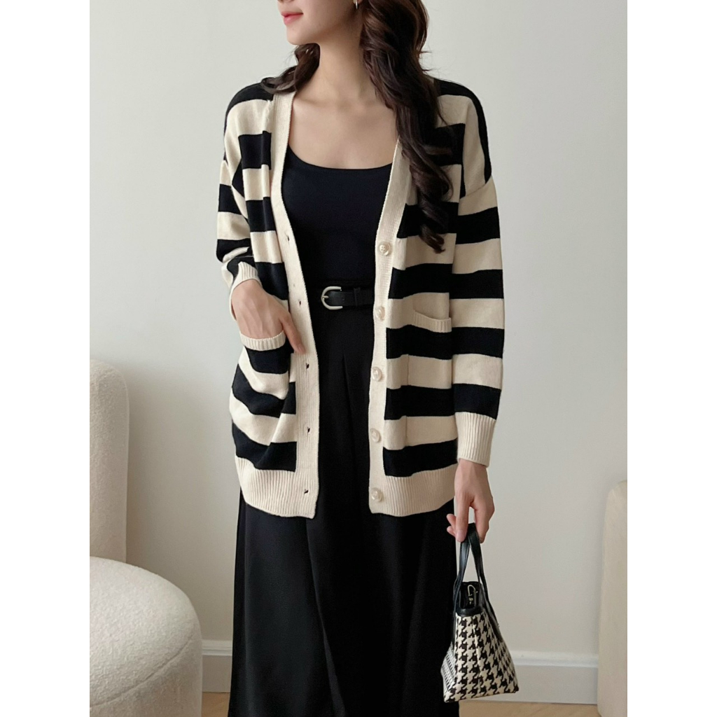 Áo Khoác Cardigan Kẻ Siêu Dễ Mặc, Phong Cách Hàn Quốc, Hàng Quảng Châu, Loại 1