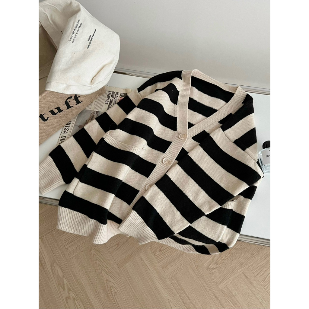 Áo Khoác Cardigan Kẻ Siêu Dễ Mặc, Phong Cách Hàn Quốc, Hàng Quảng Châu, Loại 1