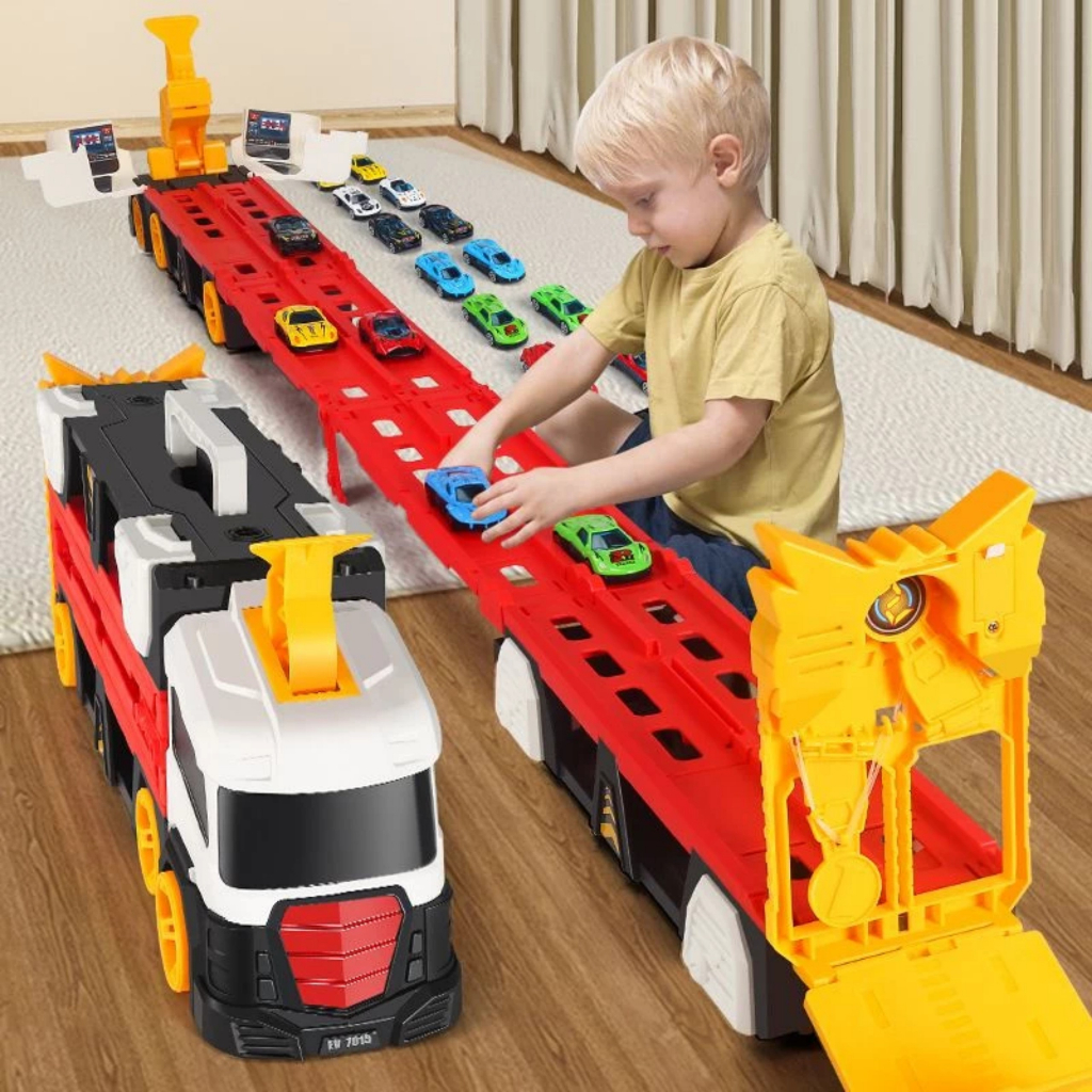 Đồ Chơi Xe Tải Container Hot Wheels Biến Hình Sân Đua Xe, Vận Chuyển Xe Ôtô Cao Cấp Tặng Kèm 2 Xe Con Và Bệ Phóng