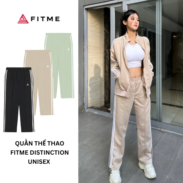 Quần thể thao nam nữ Fitme Distinction unisex phối 2 sọc thun poly dày dặn đứng form - QJK2S