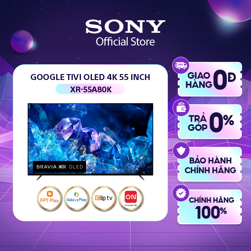 Google Tivi OLED Sony 4K Ultra HD 55 inch XR-55A80K - Miễn Phí Lắp Đặt
