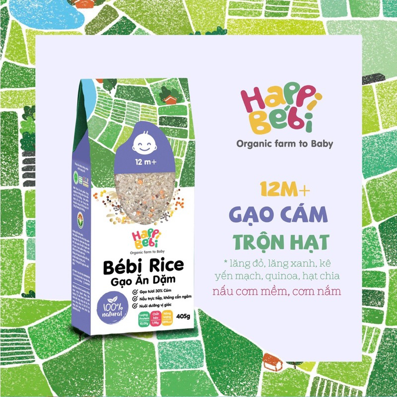 Gạo hạt vỡ Bébi Rice cho bé ăn dặm từ 6 tháng, gạo trộn hạt hữu cơ Ý 8m+