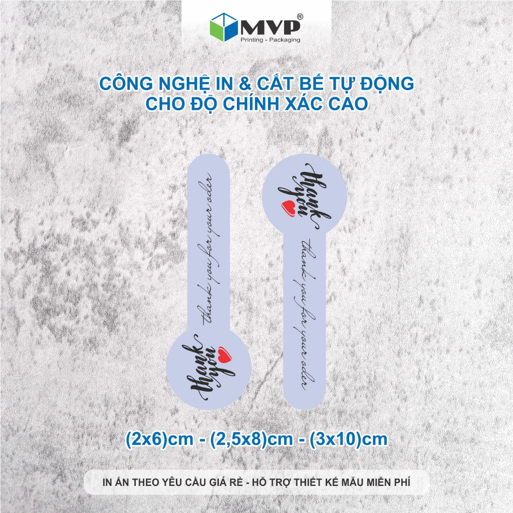 Tem dán thank you dài, tem dán niêm phong chai hộp nhiều màu pastel, Decal giấy cán màng OPP mờ