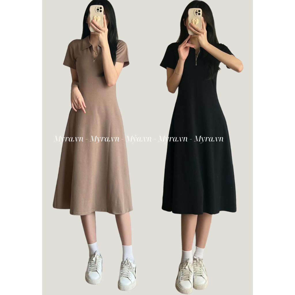( shop tự chụp ) Váy polo cổ bẻ khoá dáng dài ôm eo siêu tôn dáng myra - Vaypolokeokhoa8848
