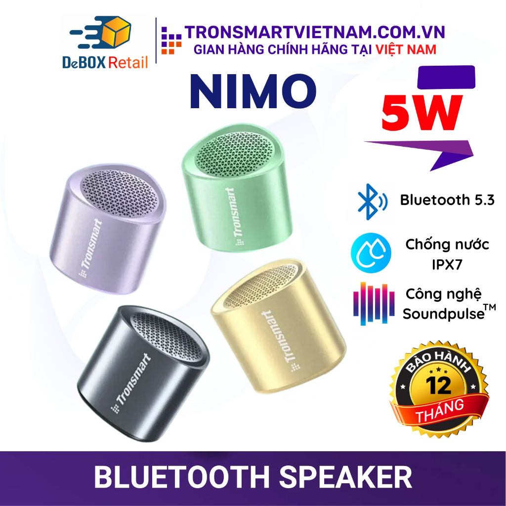 Loa Bluetooth 5.3 Mini Di Động Tronsmart Nimo IPX7 Đa Sắc 4 Màu, Stereo Pairing 2 Loa - Chính Hãng - BH 12 Tháng