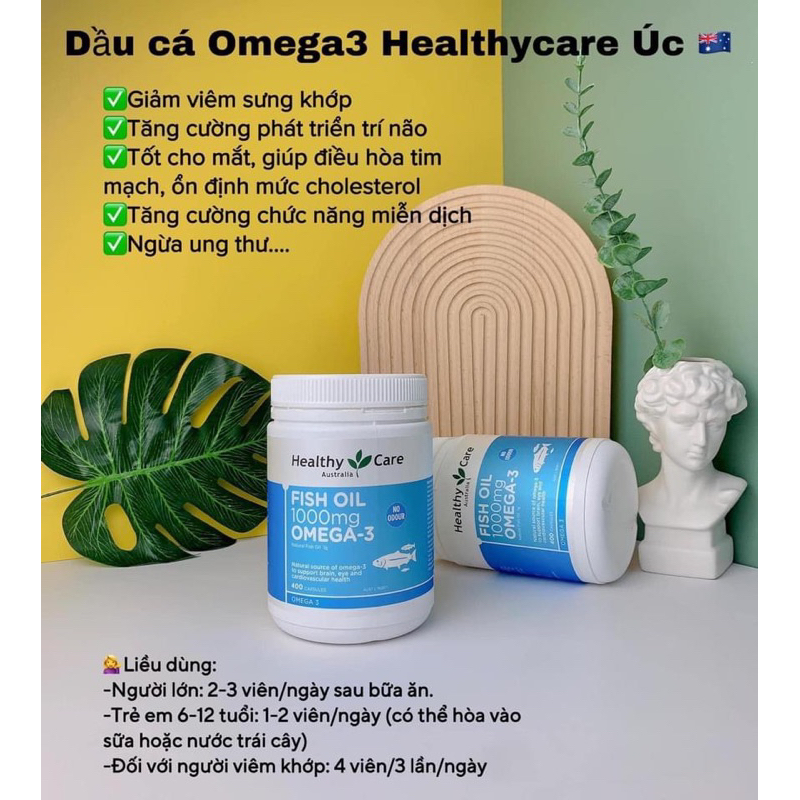 Dầu cá Omega 3 fish oil omege-3 healthycare 400v hàng chính hãng.