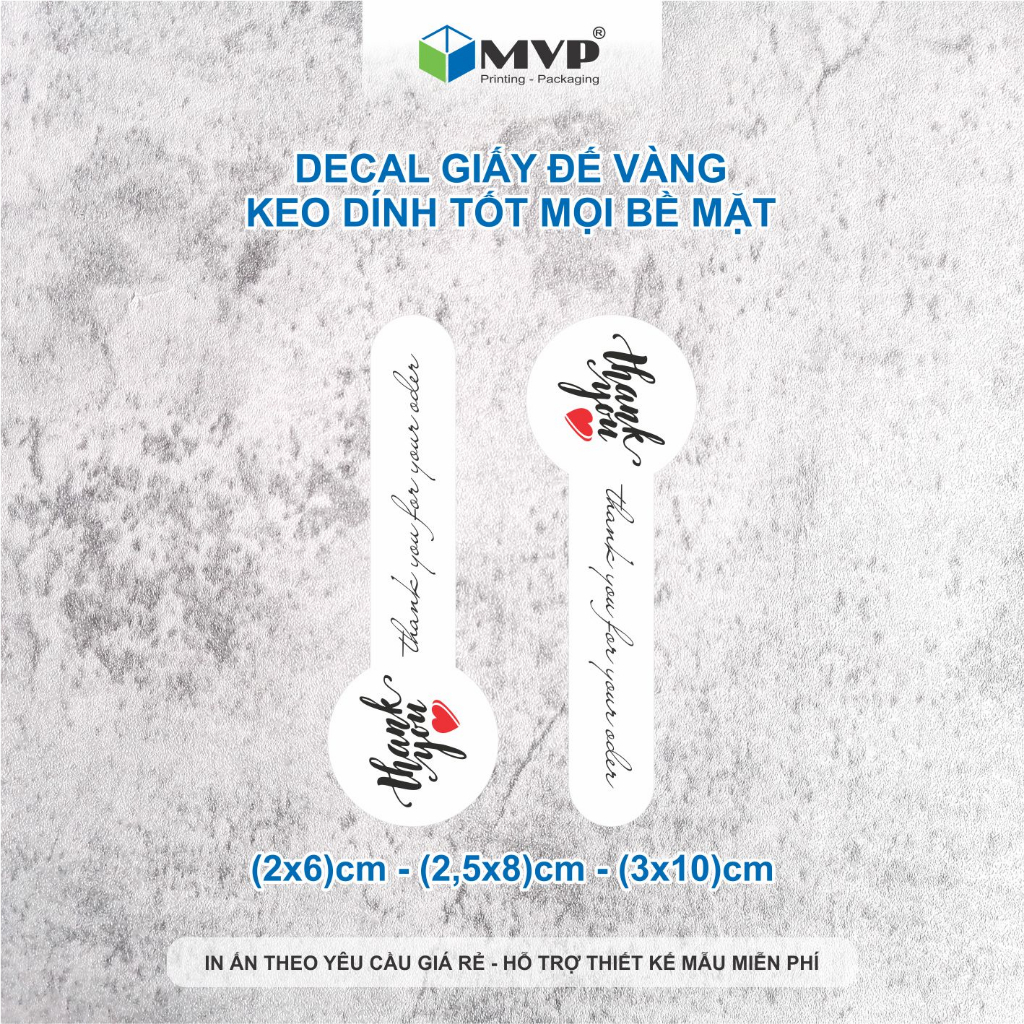 Tem dán thank you dài, tem dán niêm phong chai hộp nhiều màu pastel, Decal giấy cán màng OPP mờ