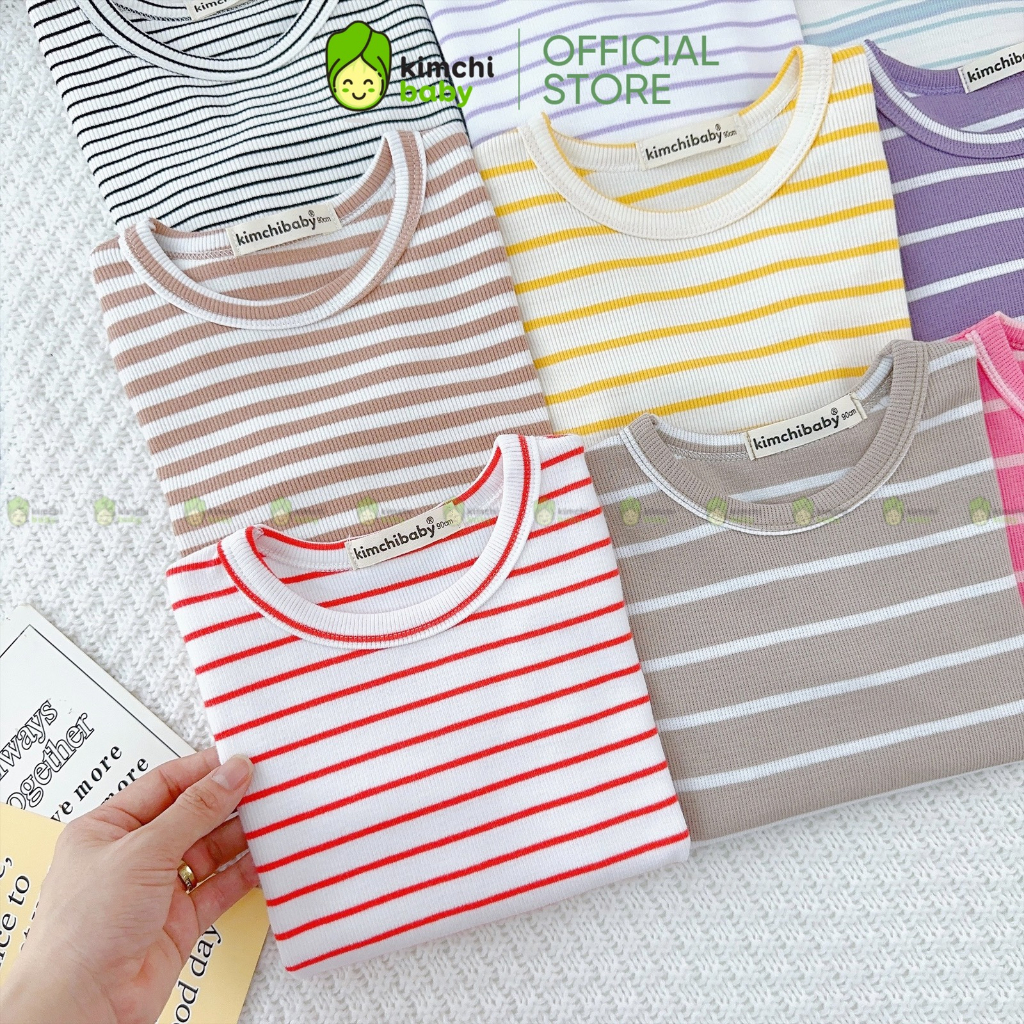 Đồ Bộ Cho Bé Gái, Bé Trai KIMCHIBABY Vải Thun Gân Tăm Hoạ Tiết Kẻ Ngang, Bộ Dài Tay Cho Bé Mặc Thu Đông KCTD310