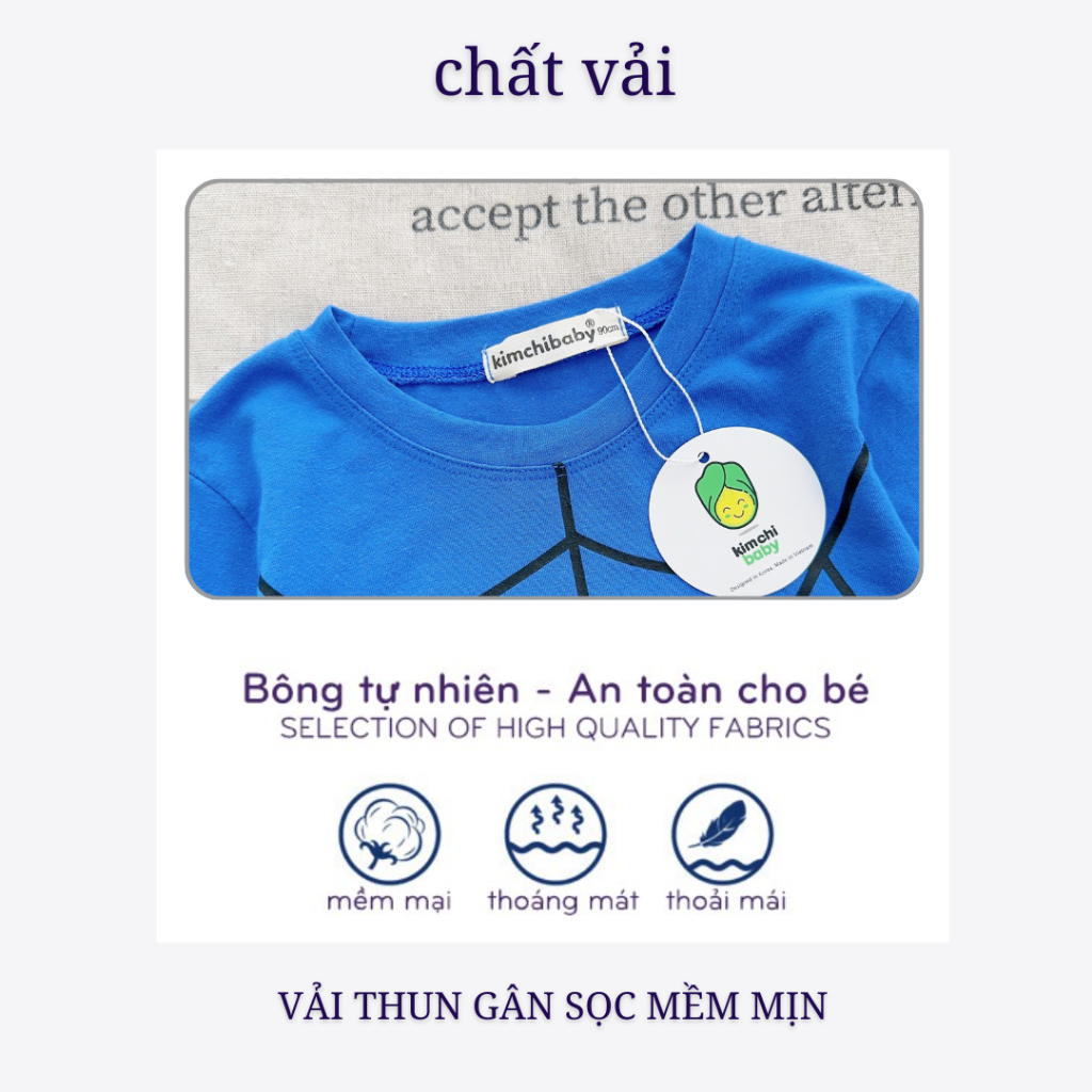 Đồ Bộ Cho Bé Trai KIMCHIBABY Vải Cotton Dư Xịn Mềm Mịn Hoạ Tiết Siêu Nhân Người Nhện, Bộ Dài Tay Cho Bé Mặc Nhà KCTD311