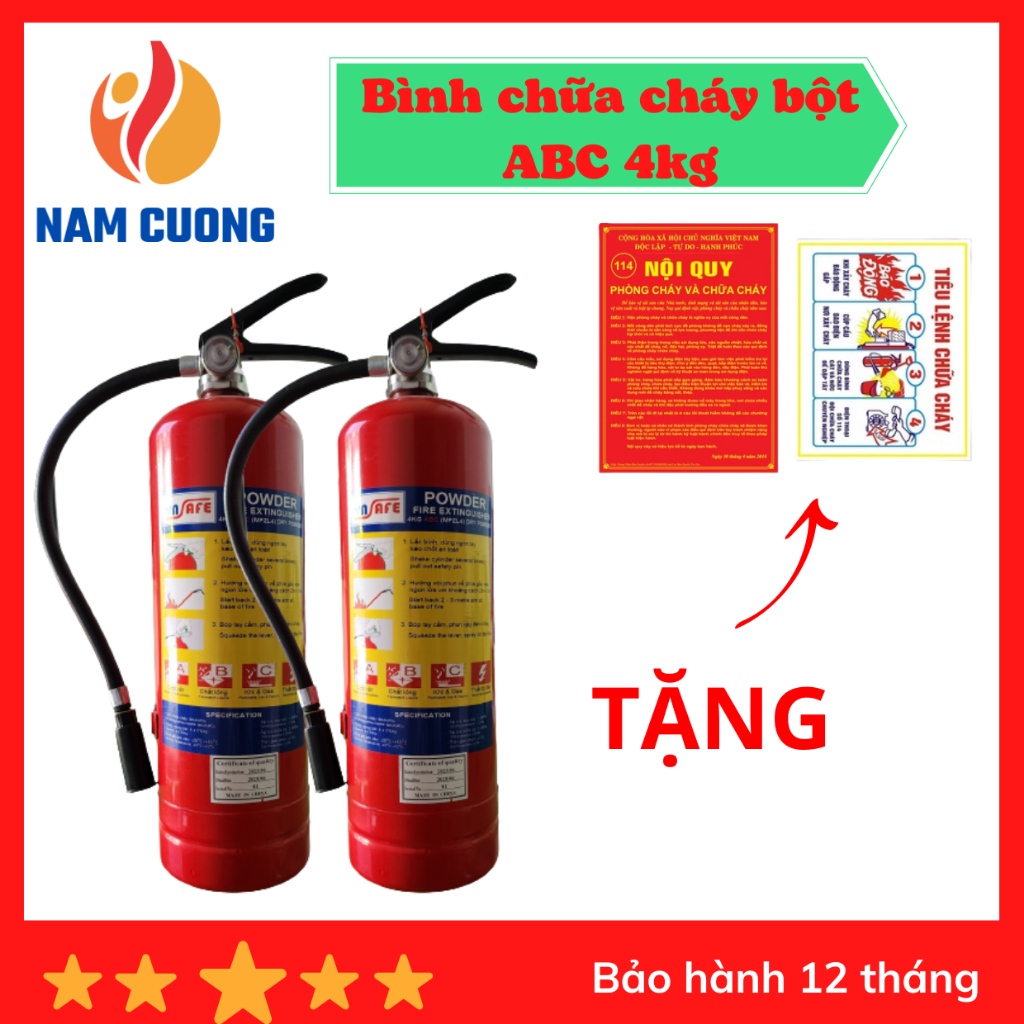 Combo 2 bình chữa cháy 4Kg bột ABC có đồng hồ đo được áp suất trong bình