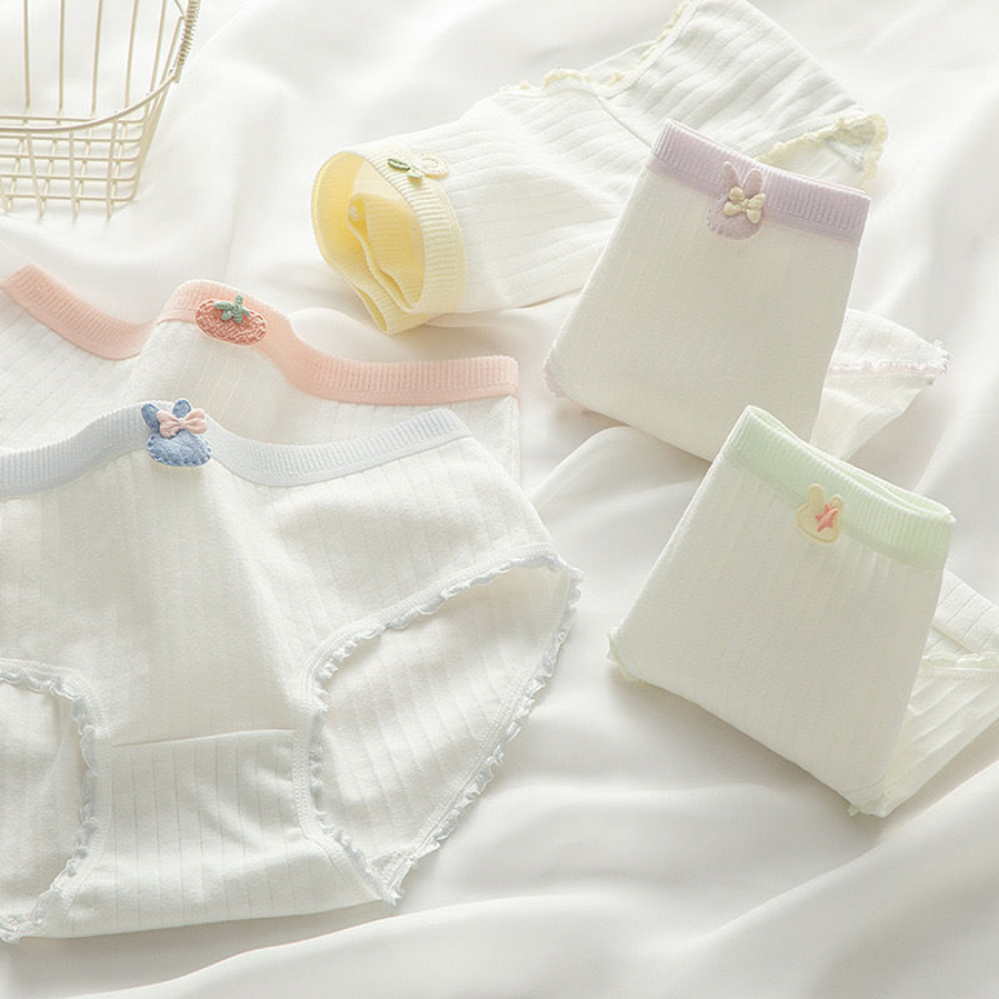 Quần Lót Cotton Nữ Phối Viền Bèo Nhún Đính Nơ Sticker Dễ Thương DAN L&U 268