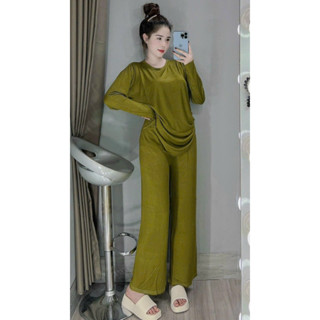 (Có Tới Bigsize 85kg) Sét Bộ Ủ Kem Ống Rộng, Đồ Bộ Ủ Kem Tay Dài Ống Rộng