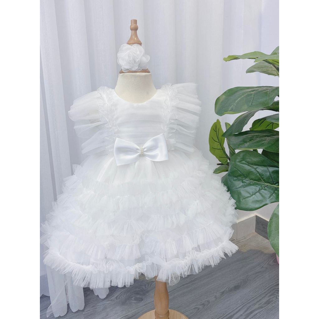 Váy công chúa  bồng bềnh cánh tiên xếp ly tầng 4-16 kg,Váy cho bé gái mềm mịn