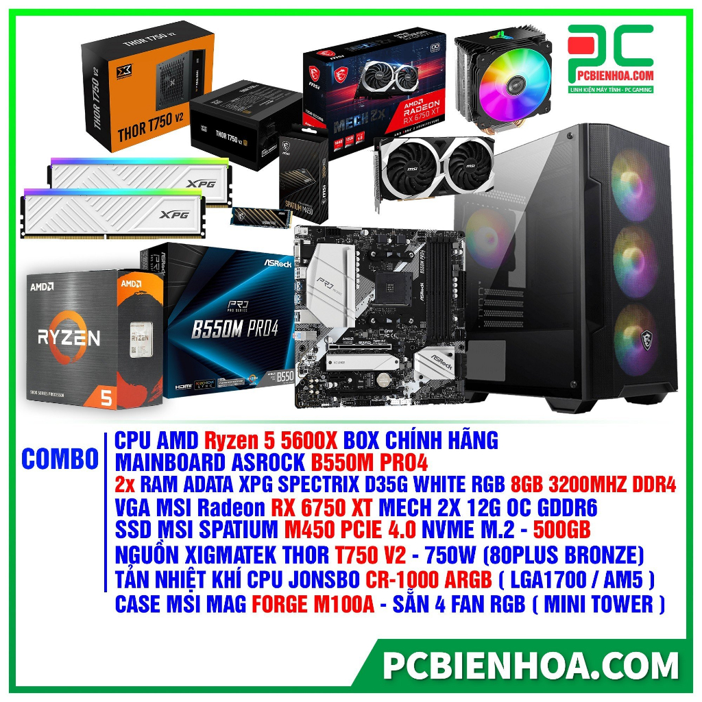 Thùng máy tính AMD RYZEN 5 5600G B450M 16G 256G 600W Chính hãng 36T