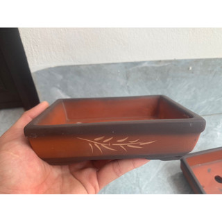 Chậu mini bonssai gốm bát tràng màu đỏ đất nung 2 size