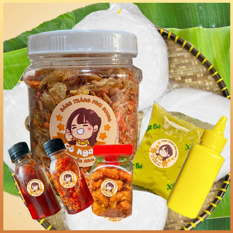 Combo bánh tráng tóp mỡ mini tặng 2 sốt tắc và sa tế. Bánh tráng cô nga