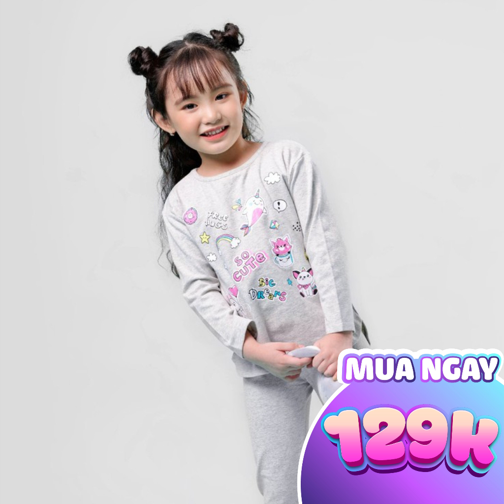 Bộ dài tay bé gái BIGFOX - MISS MEOW size đại, bộ thu đông cho bé chất cotton in So Cute 3-11 tuổi