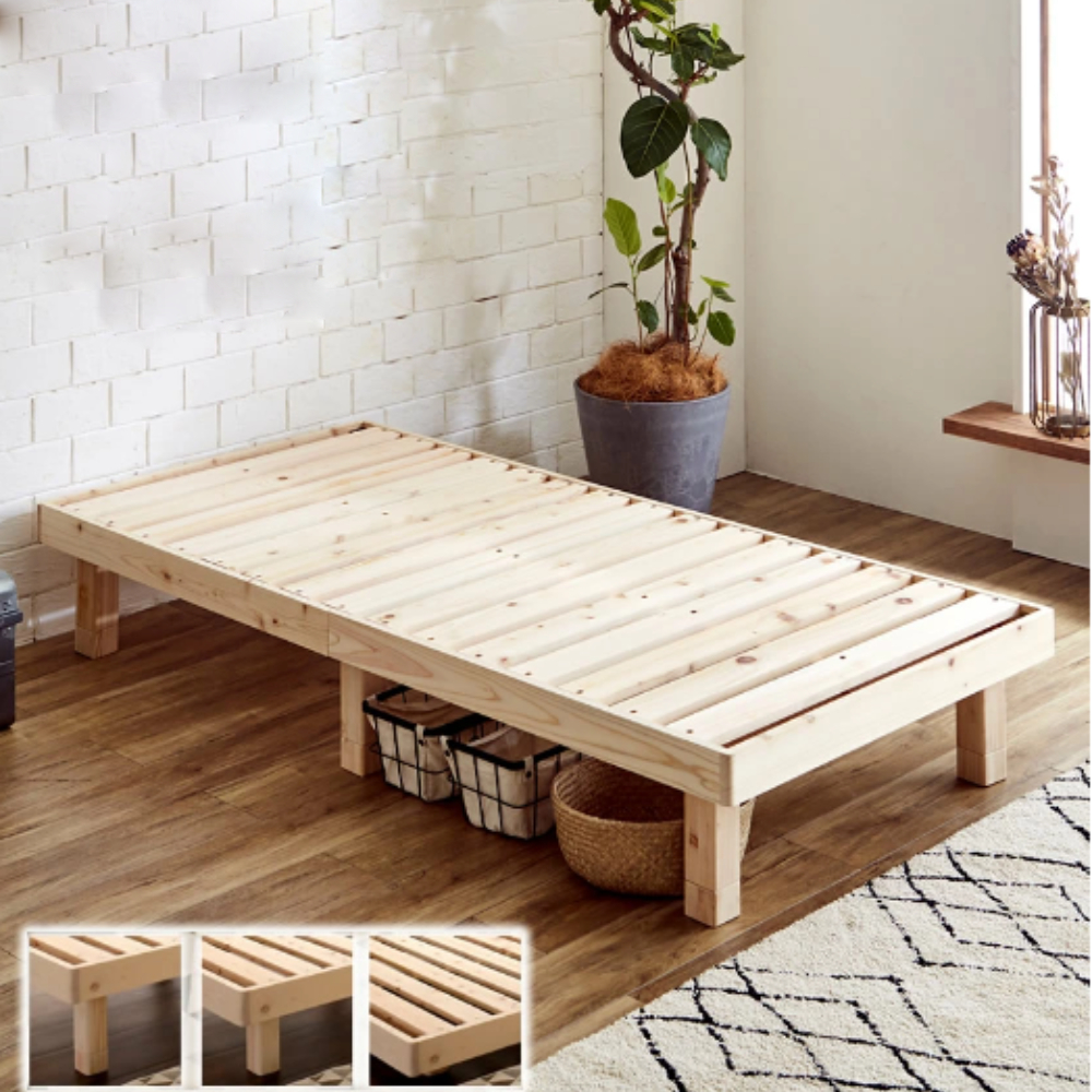 Giường ngủ pallet gỗ thông chân cao 30cm phong cách Nhật Hàn