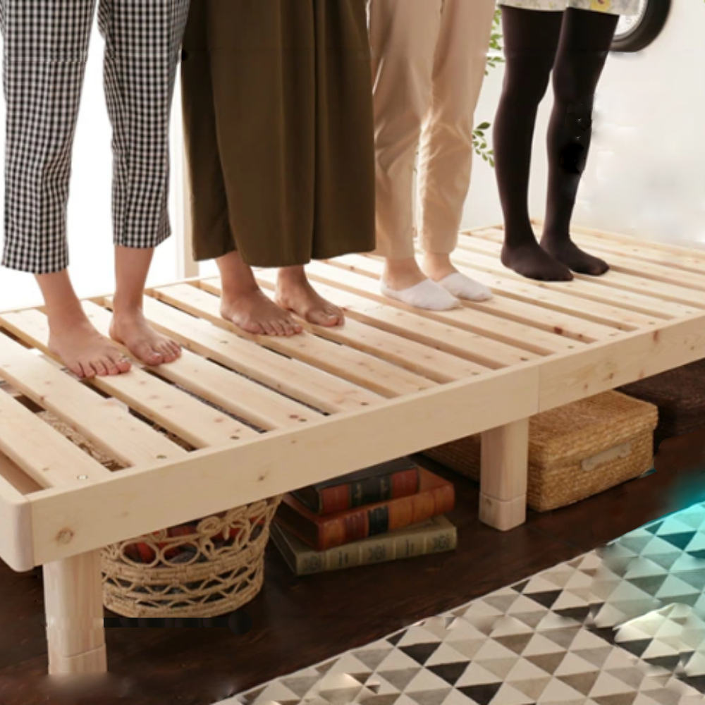 Giường ngủ pallet gỗ thông chân cao 30cm phong cách Nhật Hàn