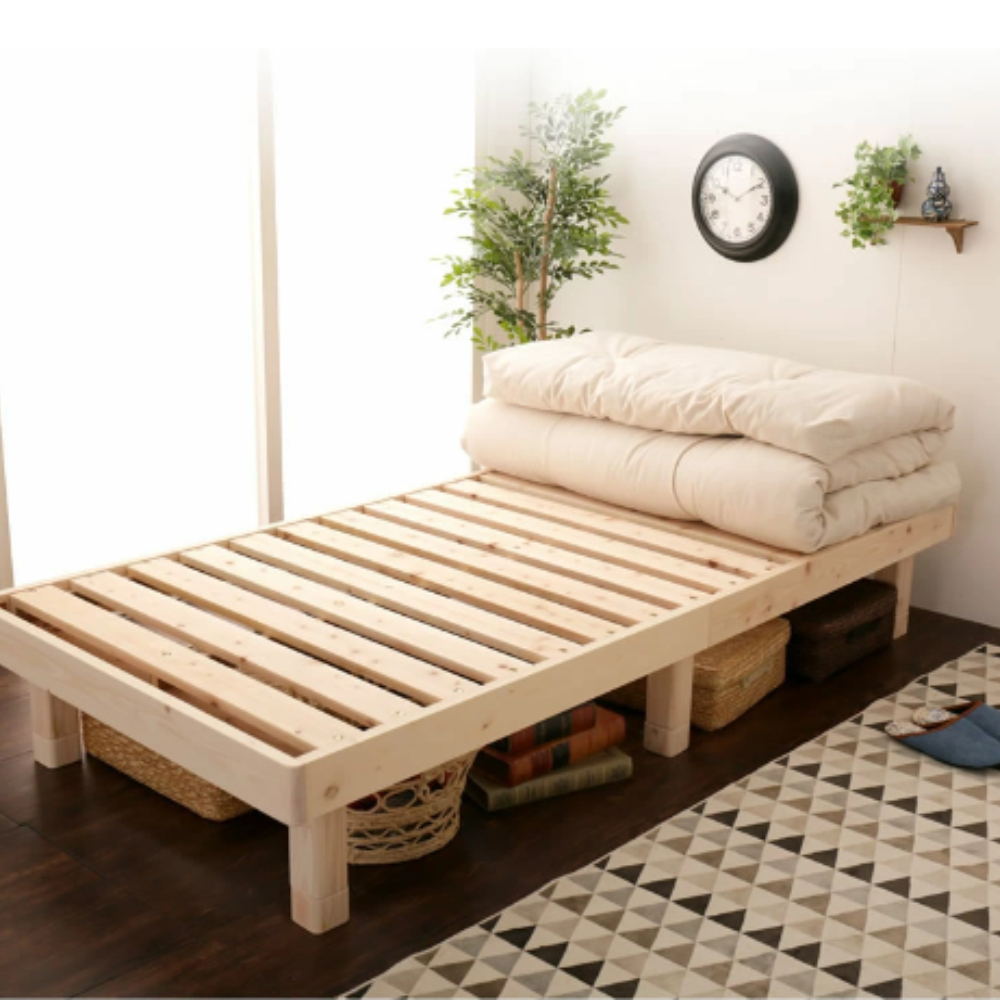 Giường ngủ pallet gỗ thông chân cao 30cm phong cách Nhật Hàn