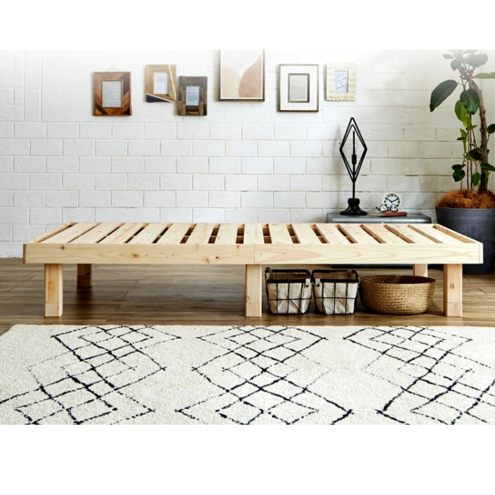 Giường ngủ pallet gỗ thông chân cao 30cm phong cách Nhật Hàn