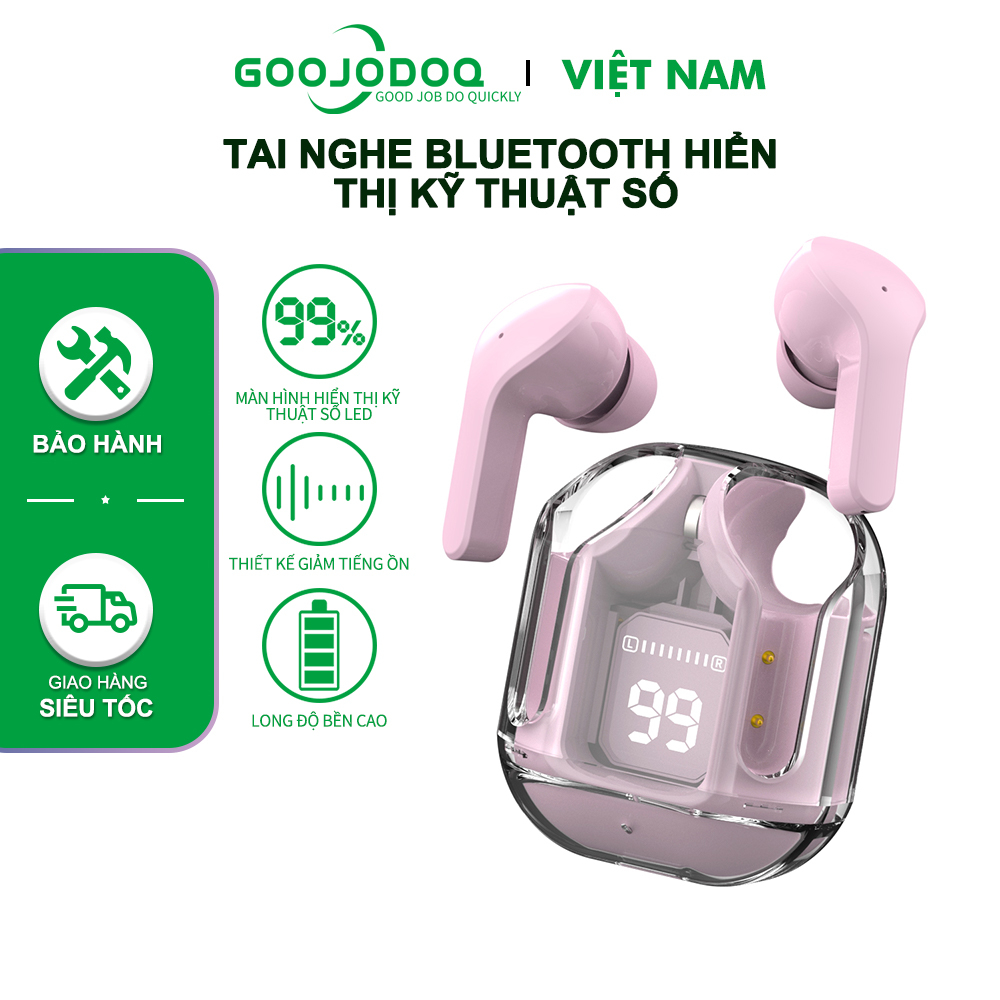 Tai nghe Bluetooth goojodoq giảm tiếng ồn thể thaoTWS 5.1 không dây với màn hình kỹ thuật số trong suốt LED điều khiển